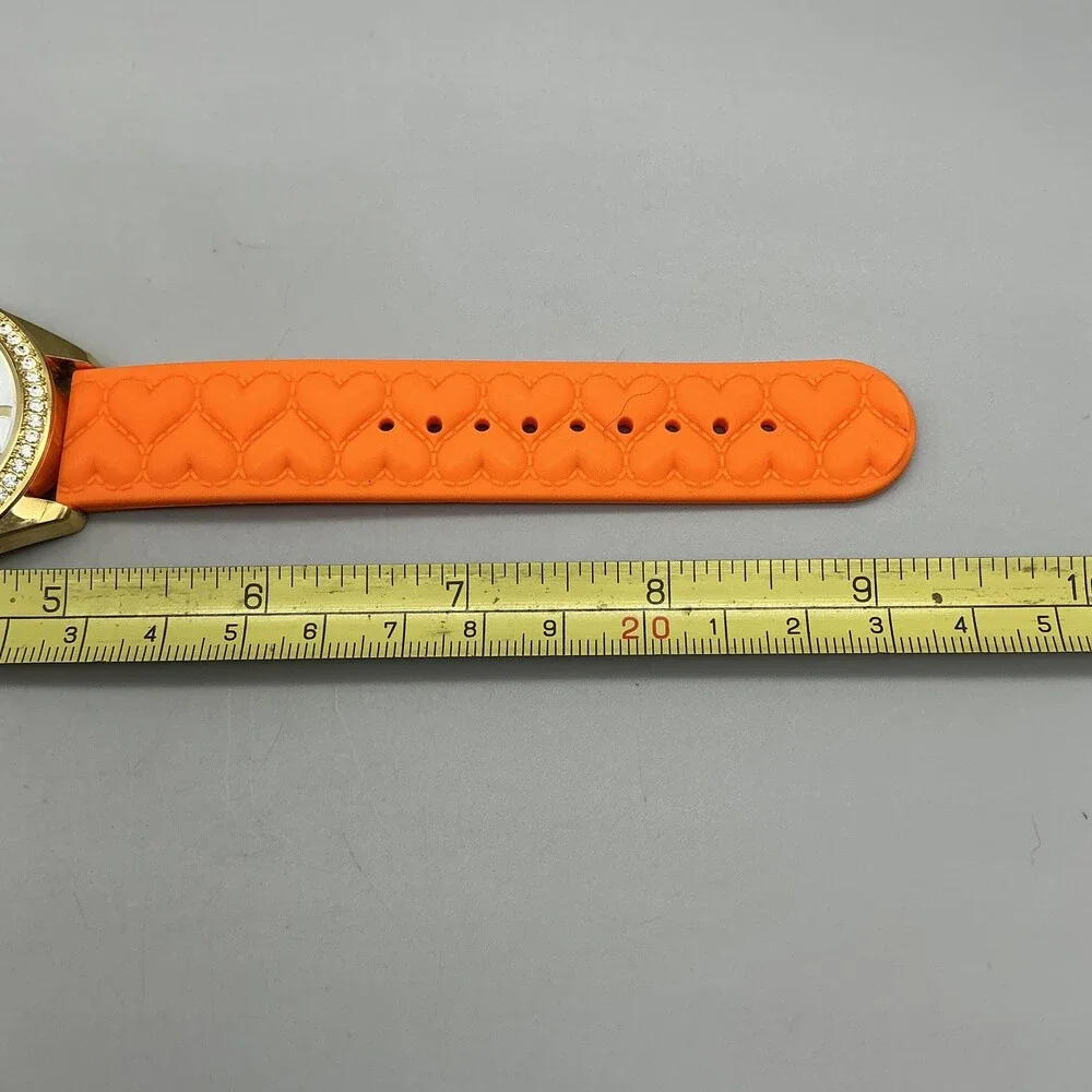 Betsey Johnson Womens Watch 40mm MOP Orange Gold Tone Crystal New Battery